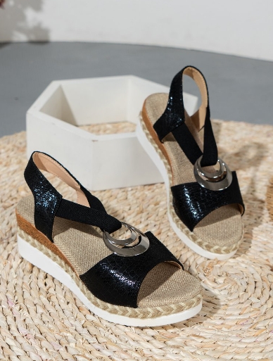 Metal buckle decorative hemp rope slope heel light bottom fish mouth sandals