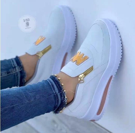 Large size sports single shoes, sponge cake flat bottom side zipper color, casual sports women's shoes
