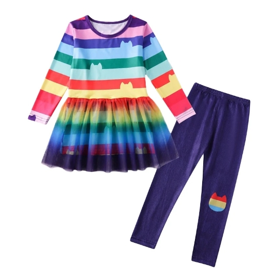 Cartoon Gaby Dollhouse Set Skirt Children's Flying Sleeve Top+Mesh Skirt