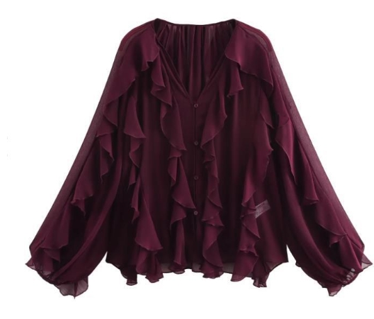 Fashionable bow tie tie layered decoration French lantern sleeve long sleeved shirt