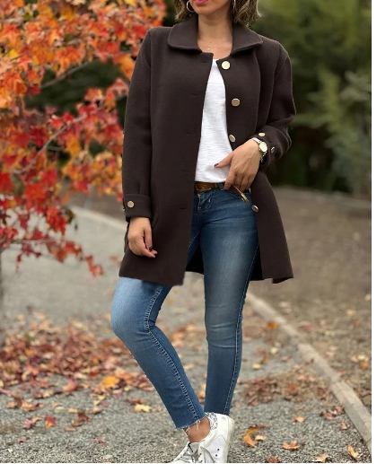 Autumn and winter new women's collar solid color casual bow woolen coat