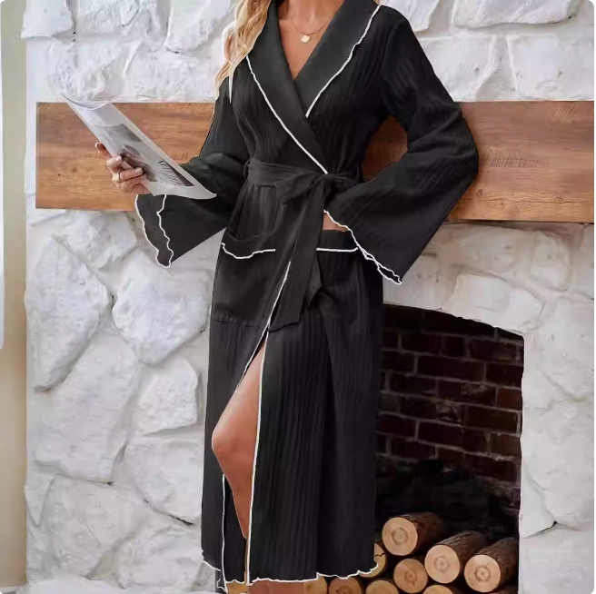 Collar splicing contrasting color nightgown for women's autumn new long sleeved dress