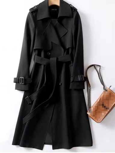 Korean version of short stature popular British style knee high coat jacket