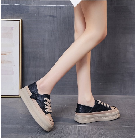 Fashionable and trendy women's shoes with sponge sole rubber PU casual single shoes
