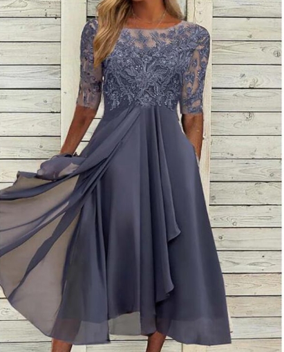 Dress chiffon patchwork lace hollow out long skirt bridesmaid evening gown women's wear