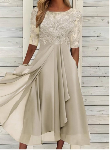 Dress chiffon patchwork lace hollow out long skirt bridesmaid evening gown women's wear