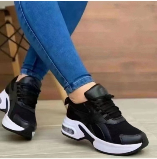 Low cut shoes with round toe, mid heel, lace up mesh, casual style sports shoes